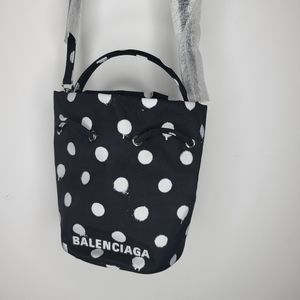 BALENCIAGAWheel Polka Dot Recycled Nylon Bucket Bag In Black/white